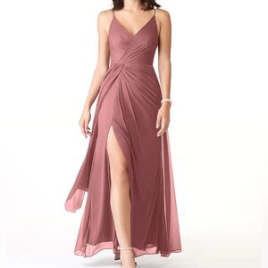 azazie evalin bridesmaid dress in desert rose